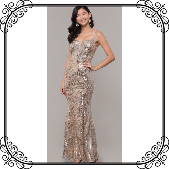 🆕NWT Elegant Full Length Sequin Art Deco Dress - Picture 6 of 8